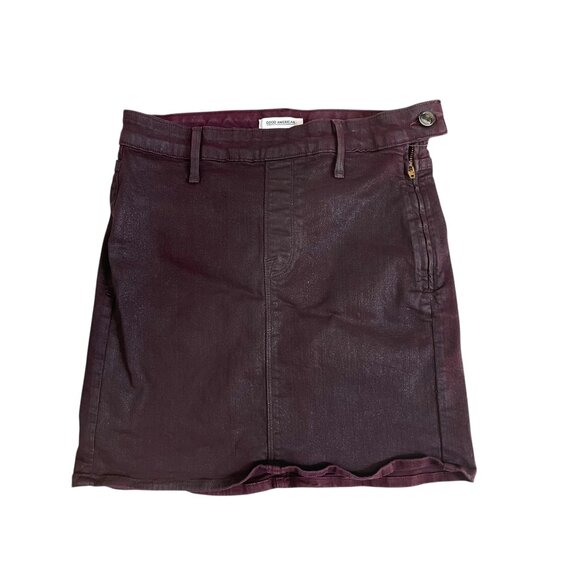 Good American Waxed Denim MiniSkirt in Bordeaux 6/28 - Picture 1 of 7